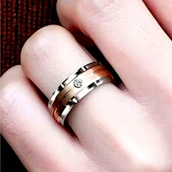 RHINESTONE STAINLESS STEEL RING - Picture 2 of 4